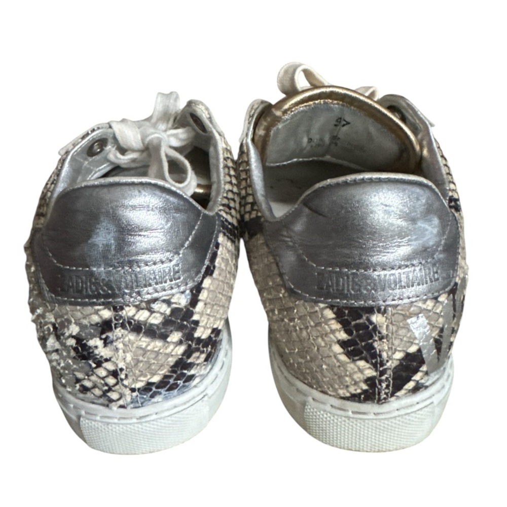 Zadig and Voltaire Vigna Leather Snakeskin Print Metallic Low Top Women Size 6 - Picture 9 of 16